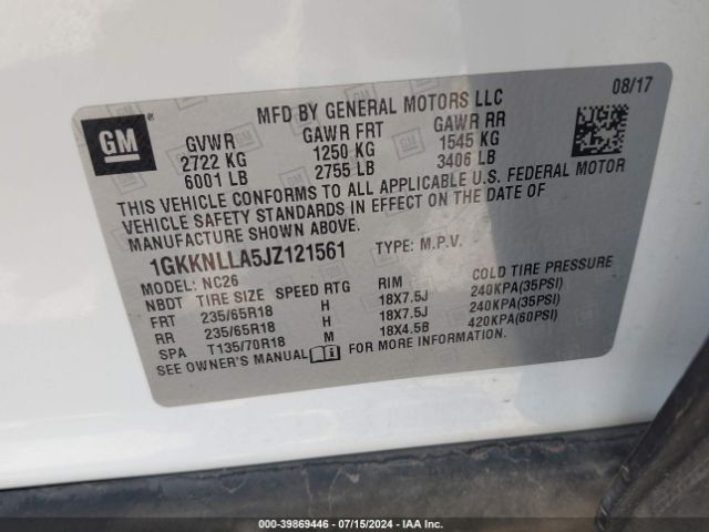 Photo 8 VIN: 1GKKNLLA5JZ121561 - GMC ACADIA 