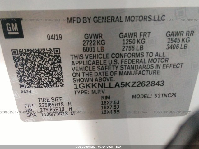 Photo 8 VIN: 1GKKNLLA5KZ262843 - GMC ACADIA 