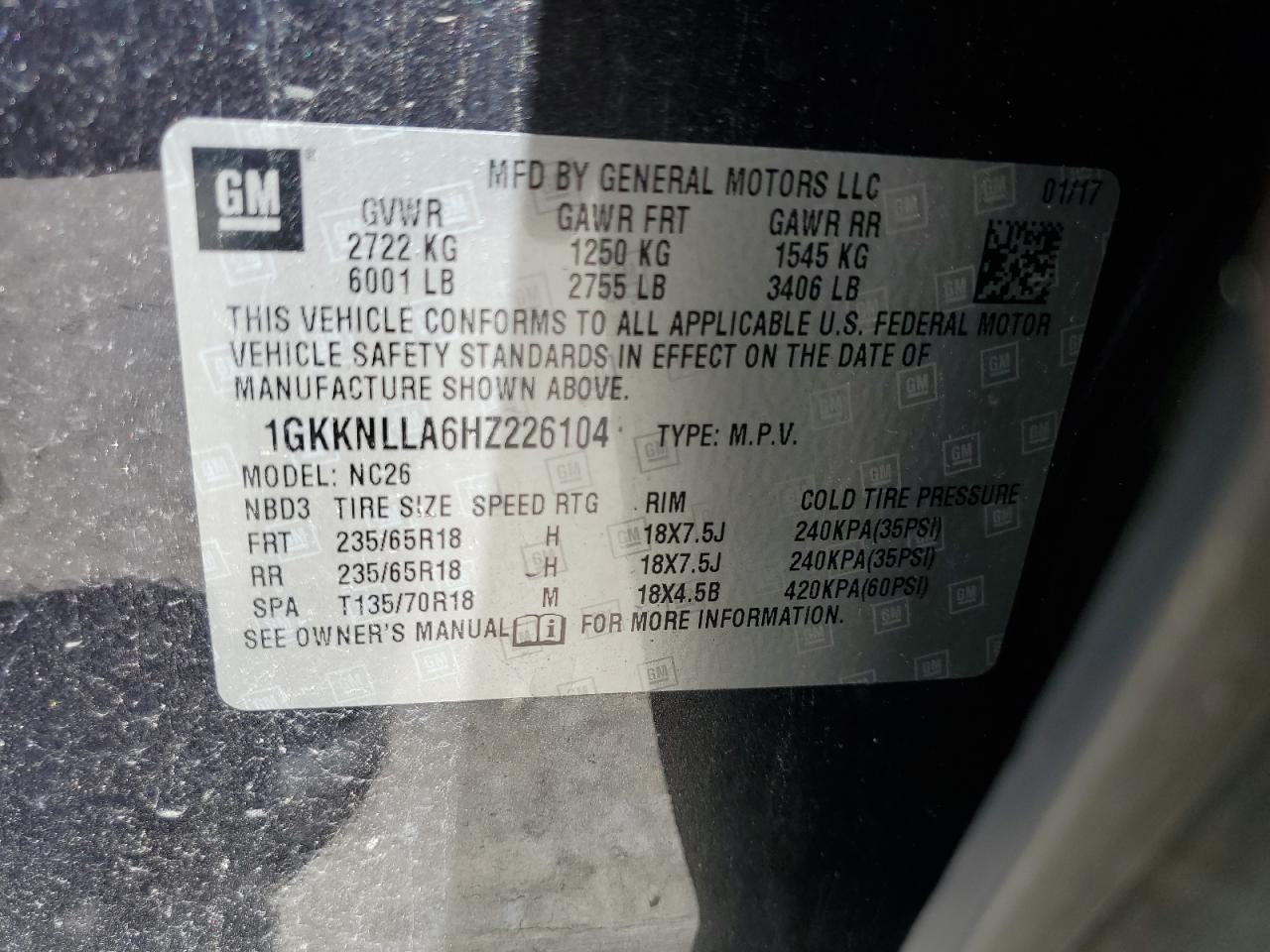 Photo 12 VIN: 1GKKNLLA6HZ226104 - GMC ACADIA 