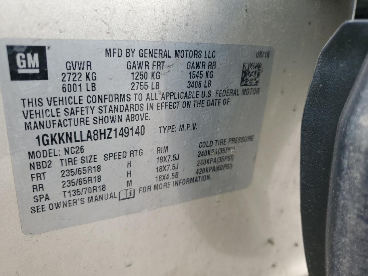 Photo 12 VIN: 1GKKNLLA8HZ149140 - GMC ACADIA 