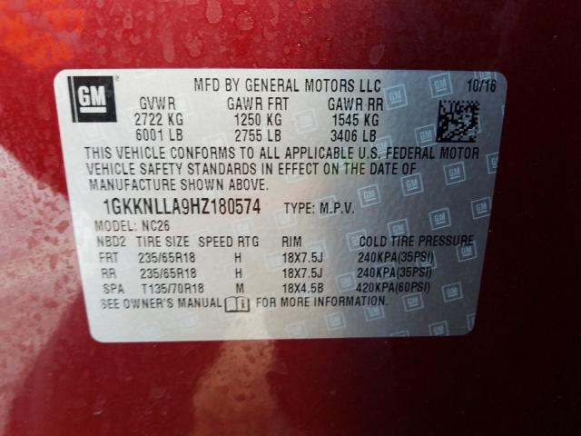 Photo 9 VIN: 1GKKNLLA9HZ180574 - GMC ACADIA 