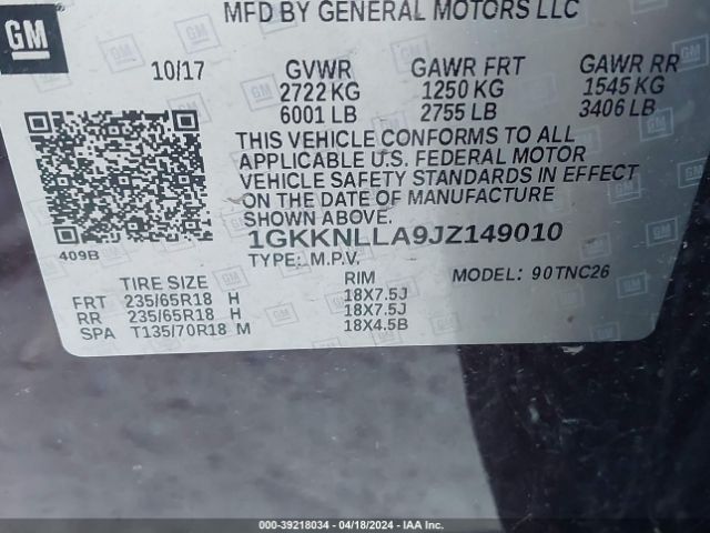 Photo 8 VIN: 1GKKNLLA9JZ149010 - GMC ACADIA 