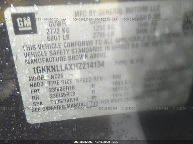 Photo 8 VIN: 1GKKNLLAXHZ214134 - GMC ACADIA 