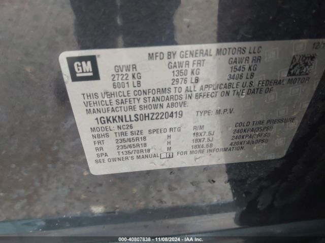 Photo 8 VIN: 1GKKNLLS0HZ220419 - GMC ACADIA 