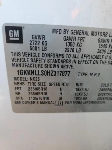 Photo 11 VIN: 1GKKNLLS0HZ317877 - GMC ACADIA SLE 