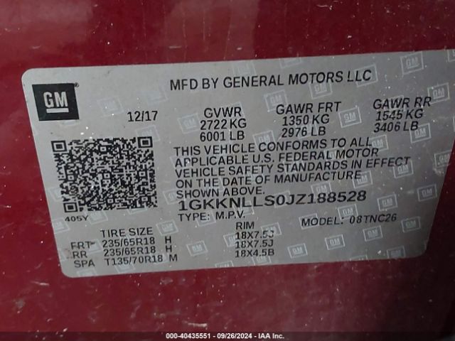 Photo 8 VIN: 1GKKNLLS0JZ188528 - GMC ACADIA 