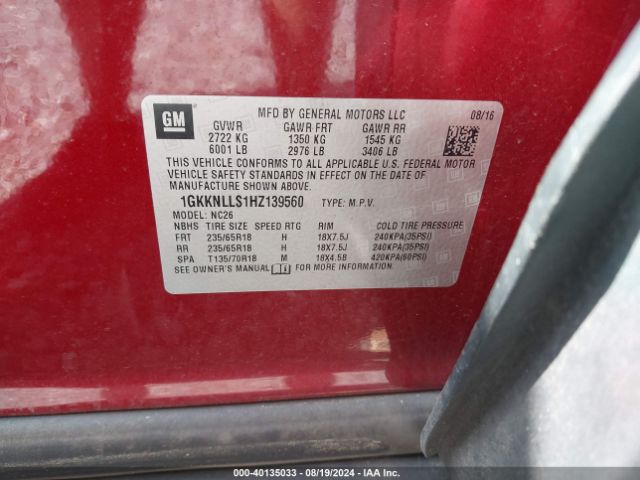 Photo 8 VIN: 1GKKNLLS1HZ139560 - GMC ACADIA 