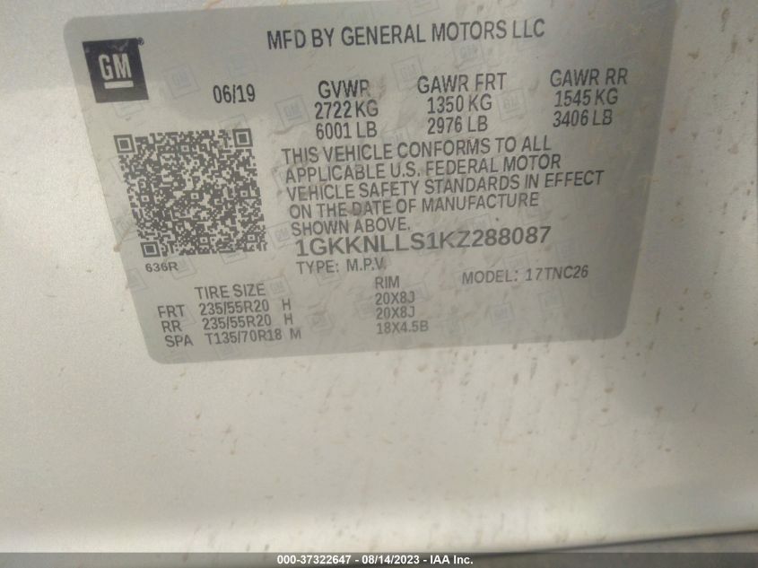 Photo 8 VIN: 1GKKNLLS1KZ288087 - GMC ACADIA 