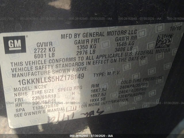 Photo 8 VIN: 1GKKNLLS5HZ178149 - GMC ACADIA 