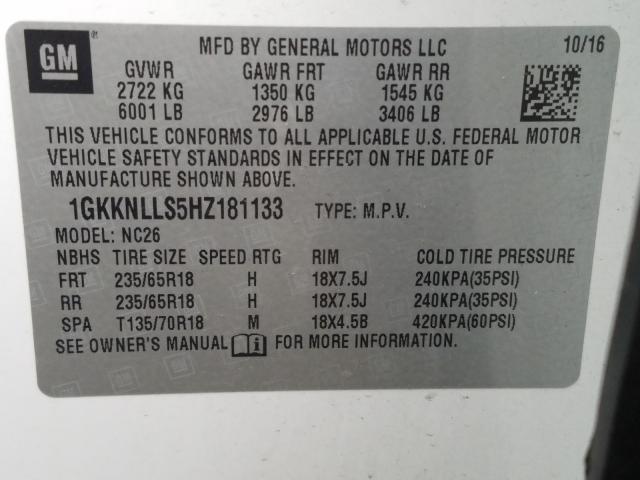 Photo 9 VIN: 1GKKNLLS5HZ181133 - GMC ACADIA SLE 