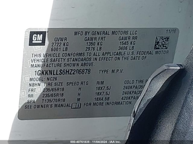 Photo 8 VIN: 1GKKNLLS6HZ206878 - GMC ACADIA 