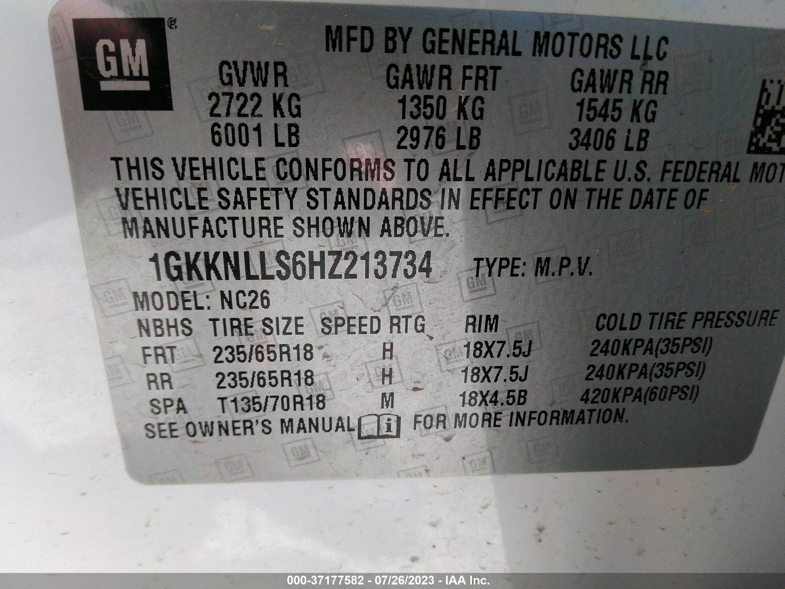 Photo 8 VIN: 1GKKNLLS6HZ213734 - GMC ACADIA 