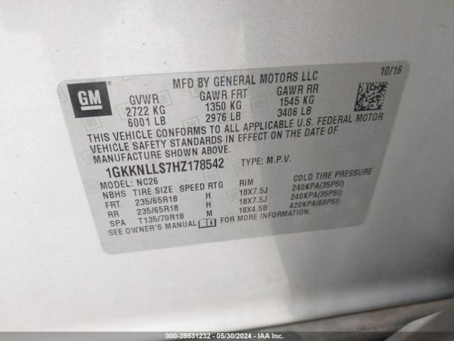 Photo 8 VIN: 1GKKNLLS7HZ178542 - GMC ACADIA 