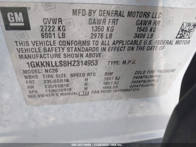 Photo 8 VIN: 1GKKNLLS8HZ314953 - GMC ACADIA 