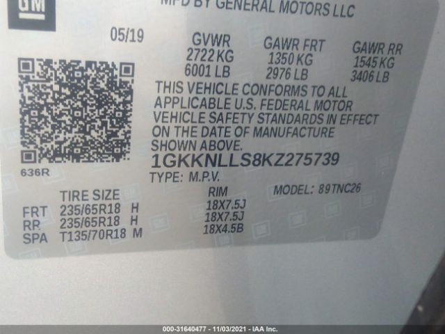 Photo 8 VIN: 1GKKNLLS8KZ275739 - GMC ACADIA 