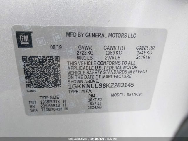 Photo 8 VIN: 1GKKNLLS8KZ283145 - GMC ACADIA 