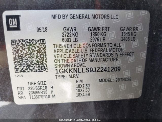 Photo 8 VIN: 1GKKNLLS9JZ241209 - GMC ACADIA 