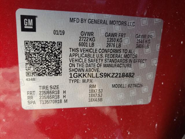 Photo 9 VIN: 1GKKNLLS9KZ218482 - GMC ACADIA SLE 