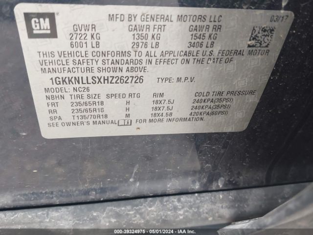 Photo 8 VIN: 1GKKNLLSXHZ262726 - GMC ACADIA 