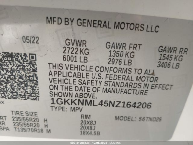 Photo 8 VIN: 1GKKNML45NZ164206 - GMC ACADIA 