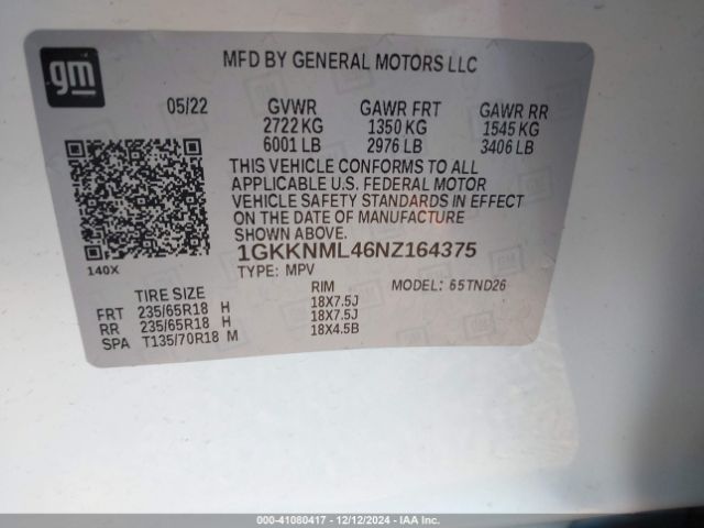 Photo 8 VIN: 1GKKNML46NZ164375 - GMC ACADIA 