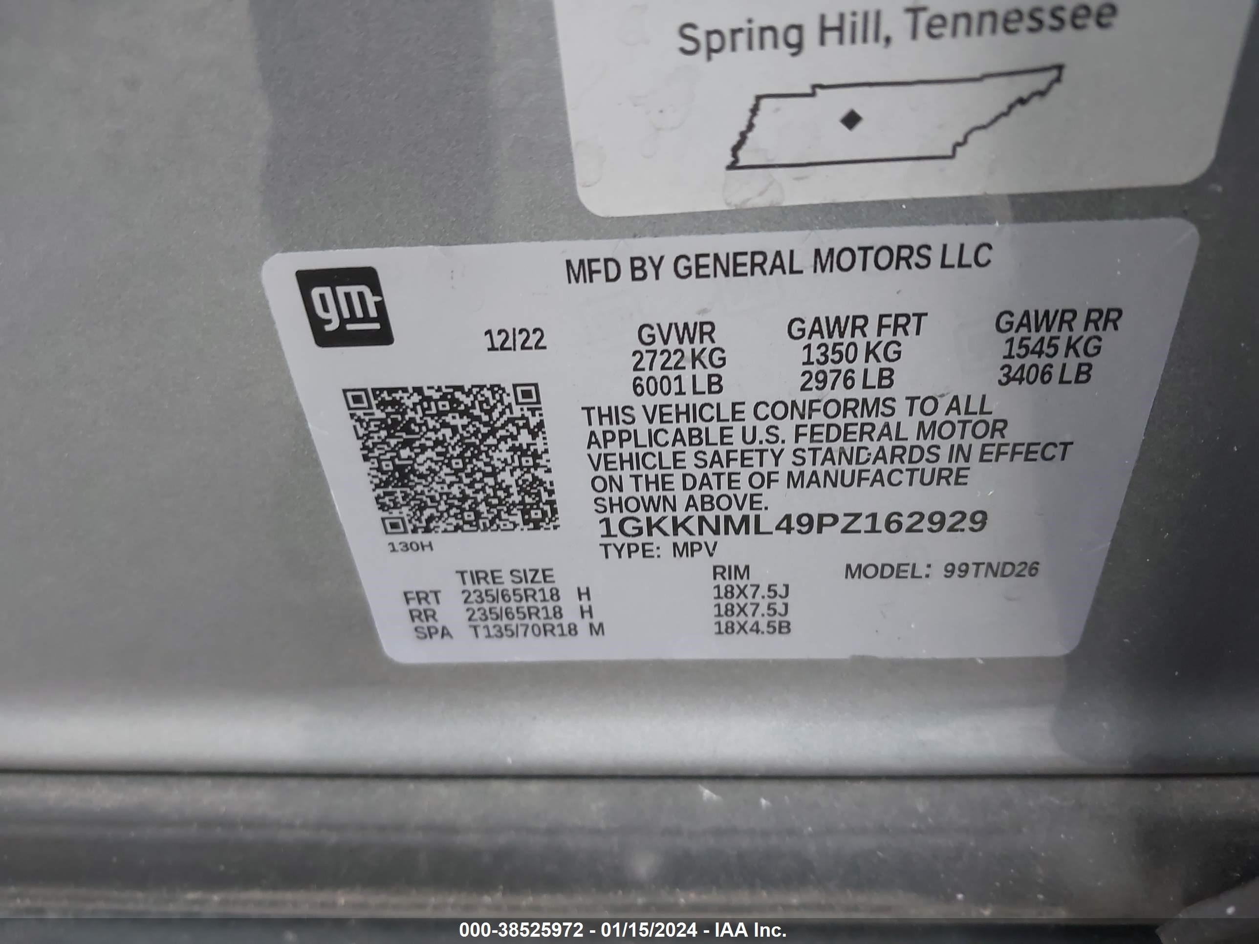 Photo 8 VIN: 1GKKNML49PZ162929 - GMC ACADIA 