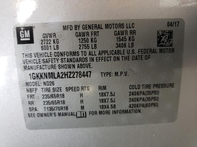 Photo 9 VIN: 1GKKNMLA2HZ278447 - GMC ACADIA SLT 