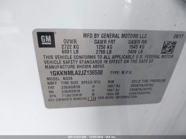 Photo 8 VIN: 1GKKNMLA2JZ136508 - GMC ACADIA 