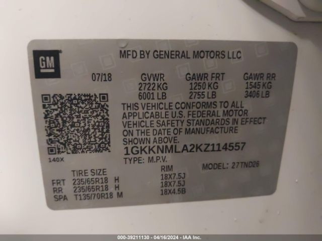 Photo 8 VIN: 1GKKNMLA2KZ114557 - GMC ACADIA 