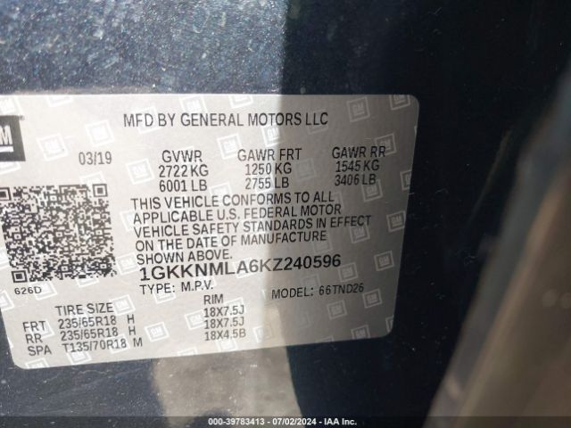 Photo 8 VIN: 1GKKNMLA6KZ240596 - GMC ACADIA 