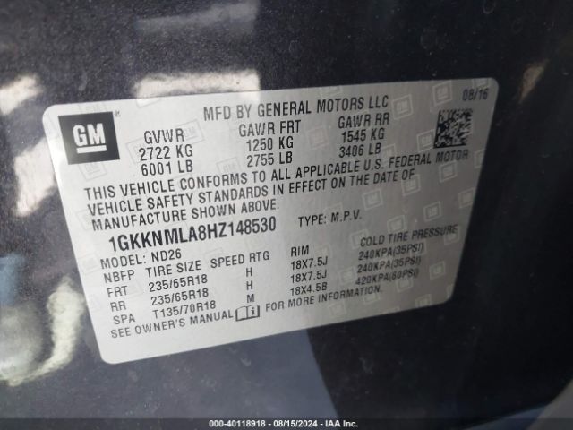 Photo 8 VIN: 1GKKNMLA8HZ148530 - GMC ACADIA 