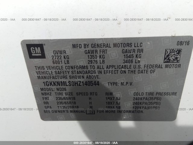 Photo 8 VIN: 1GKKNMLS0HZ140544 - GMC ACADIA 