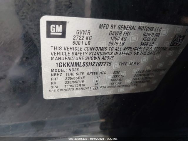 Photo 8 VIN: 1GKKNMLS0HZ197715 - GMC ACADIA 