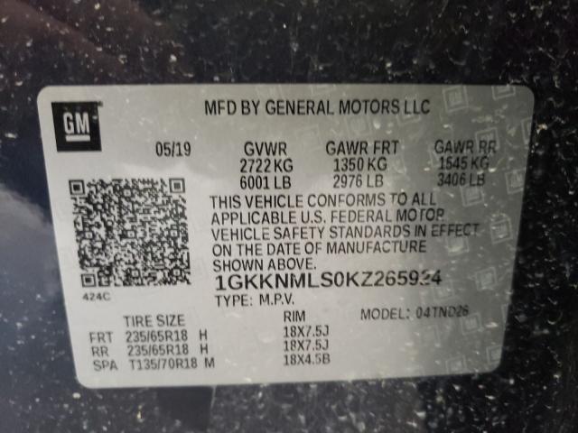 Photo 9 VIN: 1GKKNMLS0KZ265924 - GMC ACADIA SLT 