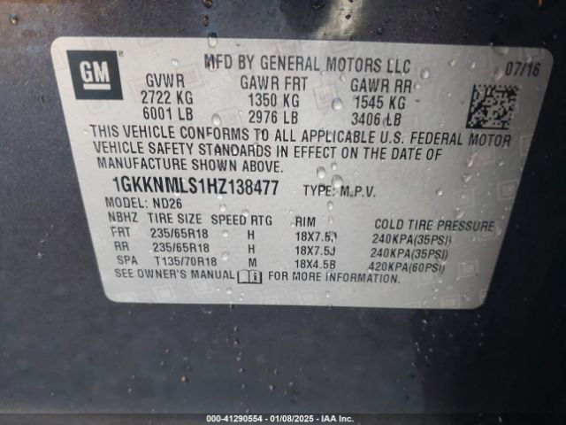 Photo 8 VIN: 1GKKNMLS1HZ138477 - GMC ACADIA 