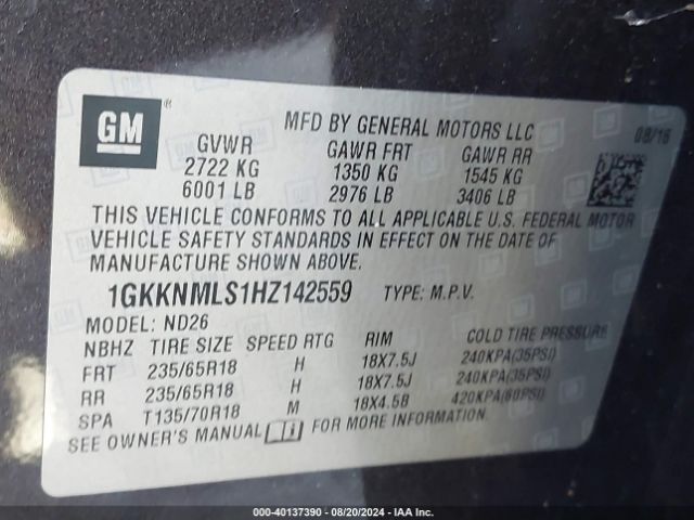 Photo 8 VIN: 1GKKNMLS1HZ142559 - GMC ACADIA 