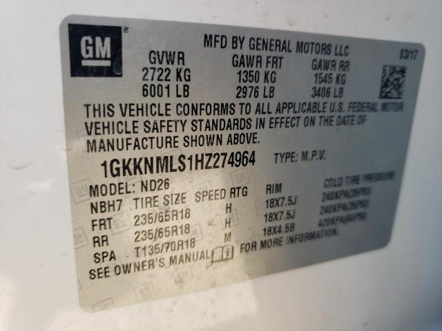 Photo 12 VIN: 1GKKNMLS1HZ274964 - GMC ACADIA SLT 