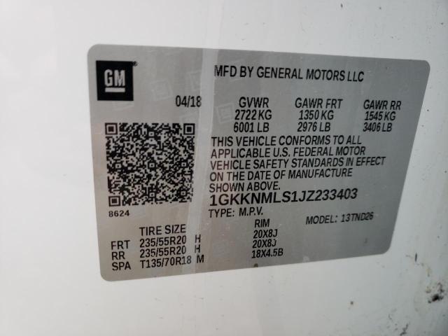 Photo 12 VIN: 1GKKNMLS1JZ233403 - GMC ACADIA SLT 