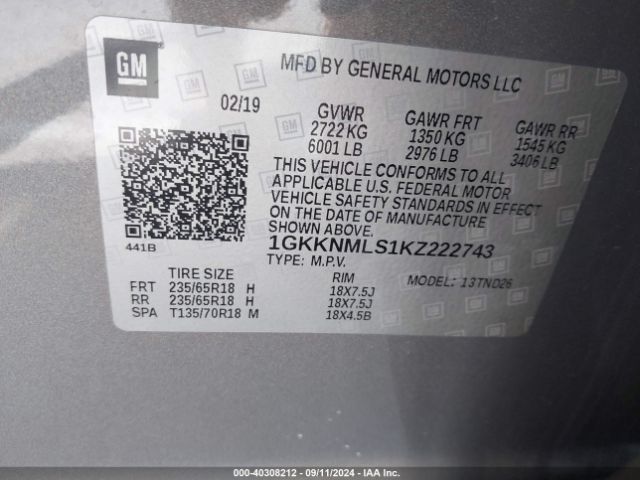 Photo 8 VIN: 1GKKNMLS1KZ222743 - GMC ACADIA 