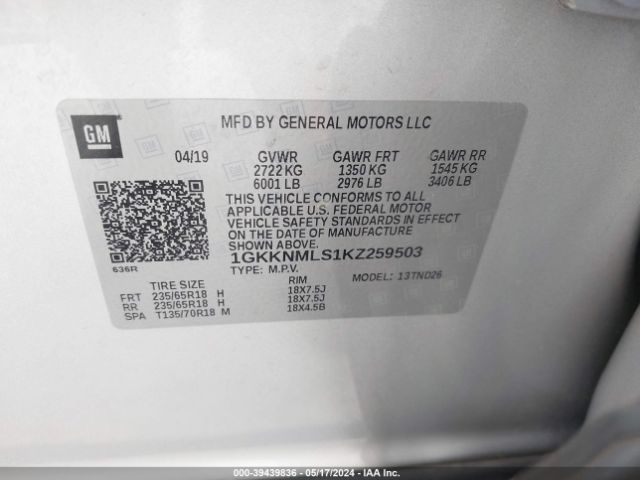 Photo 8 VIN: 1GKKNMLS1KZ259503 - GMC ACADIA 