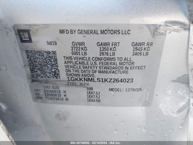 Photo 8 VIN: 1GKKNMLS1KZ264023 - GMC ACADIA 