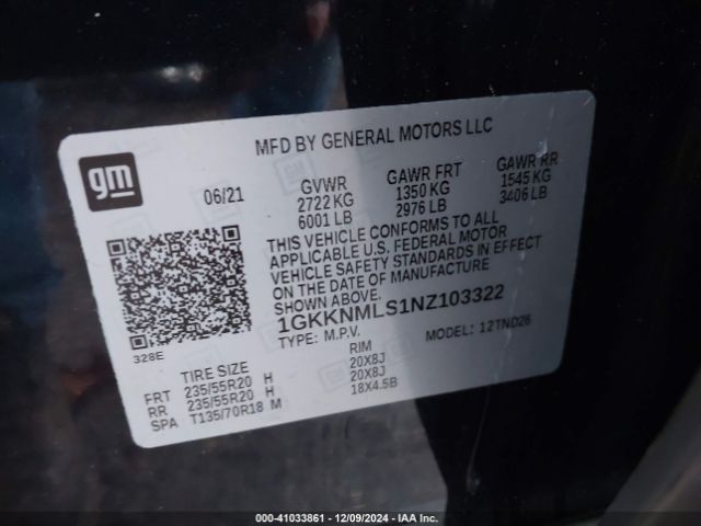 Photo 8 VIN: 1GKKNMLS1NZ103322 - GMC ACADIA 