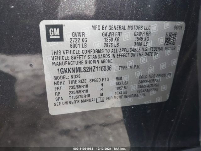 Photo 8 VIN: 1GKKNMLS2HZ116536 - GMC ACADIA 