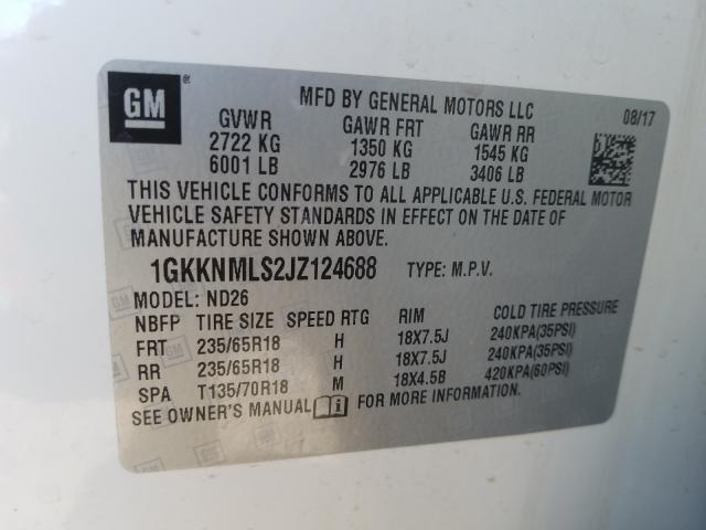 Photo 9 VIN: 1GKKNMLS2JZ124688 - GMC ACADIA SLT 