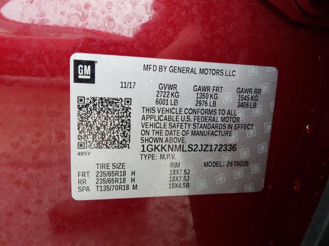 Photo 9 VIN: 1GKKNMLS2JZ172336 - GMC ACADIA SLT 