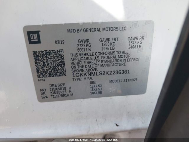 Photo 8 VIN: 1GKKNMLS2KZ236361 - GMC ACADIA 