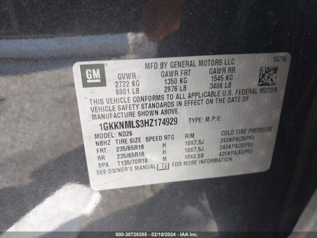 Photo 8 VIN: 1GKKNMLS3HZ174929 - GMC ACADIA 