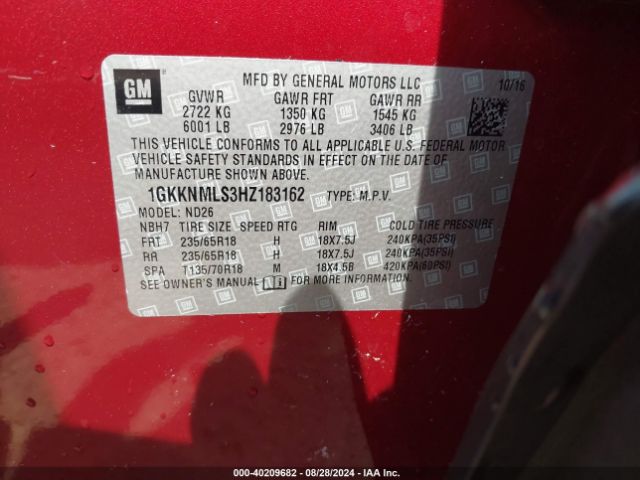 Photo 8 VIN: 1GKKNMLS3HZ183162 - GMC ACADIA 