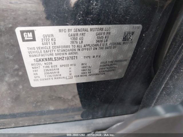 Photo 8 VIN: 1GKKNMLS3HZ197871 - GMC ACADIA 