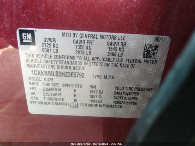 Photo 8 VIN: 1GKKNMLS3HZ305793 - GMC ACADIA 